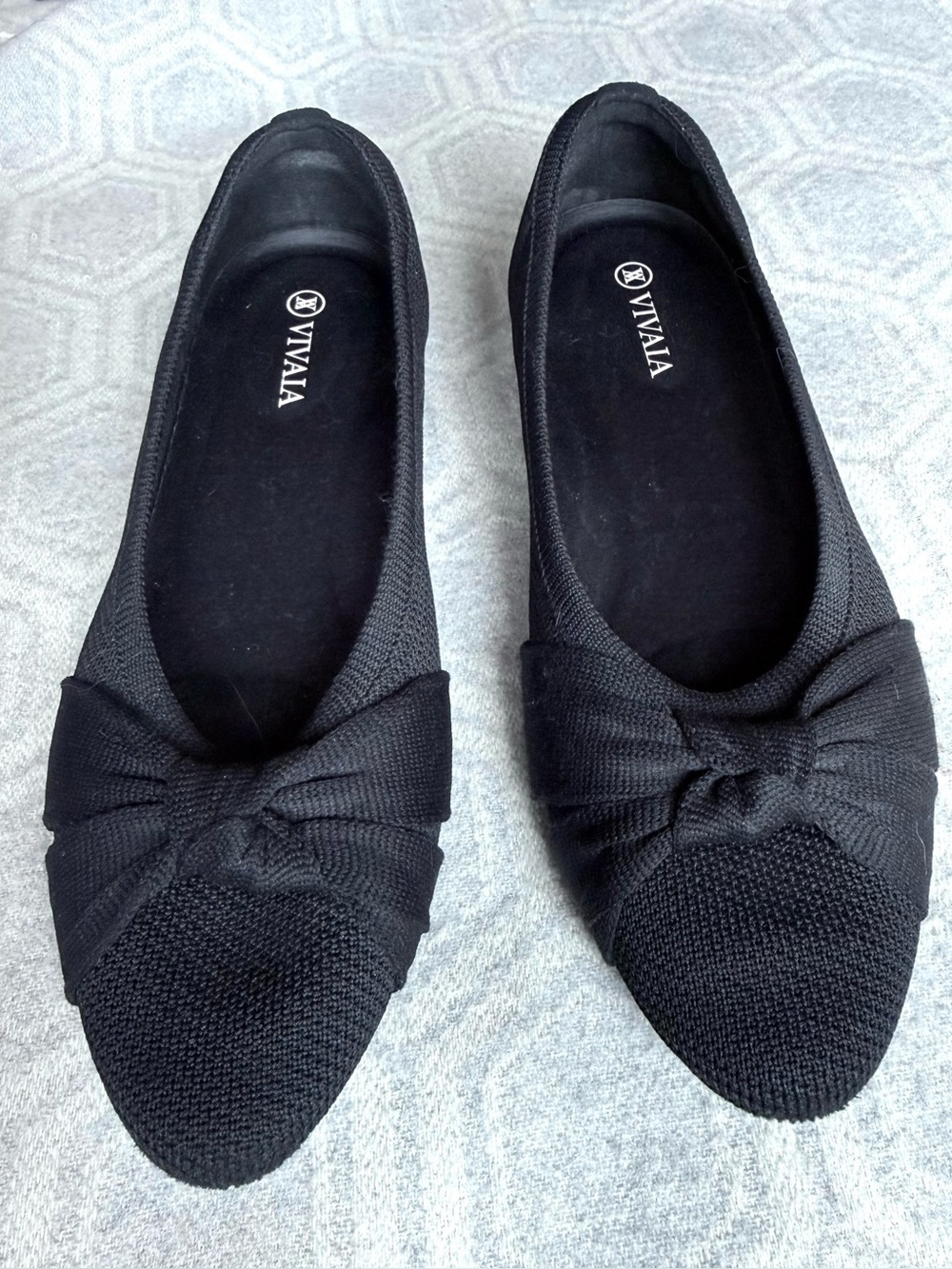 VIVAIA Azura Pointed Toe Bow Knit Flats Black Women’s EU 37.5 US 7-7.5 Washable